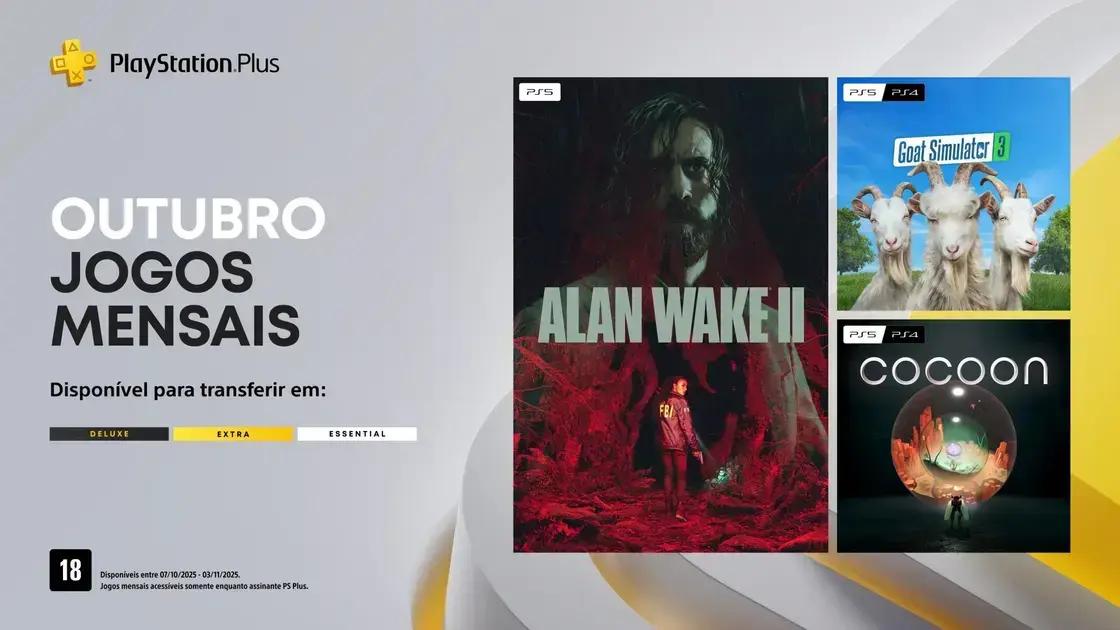 Novidades do PlayStation Plus: Alan Wake 2 e mais em outubro